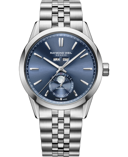 Raymond Weil Freelancer Complete Calendar Blue Sunray Dial Watch on Bracelet