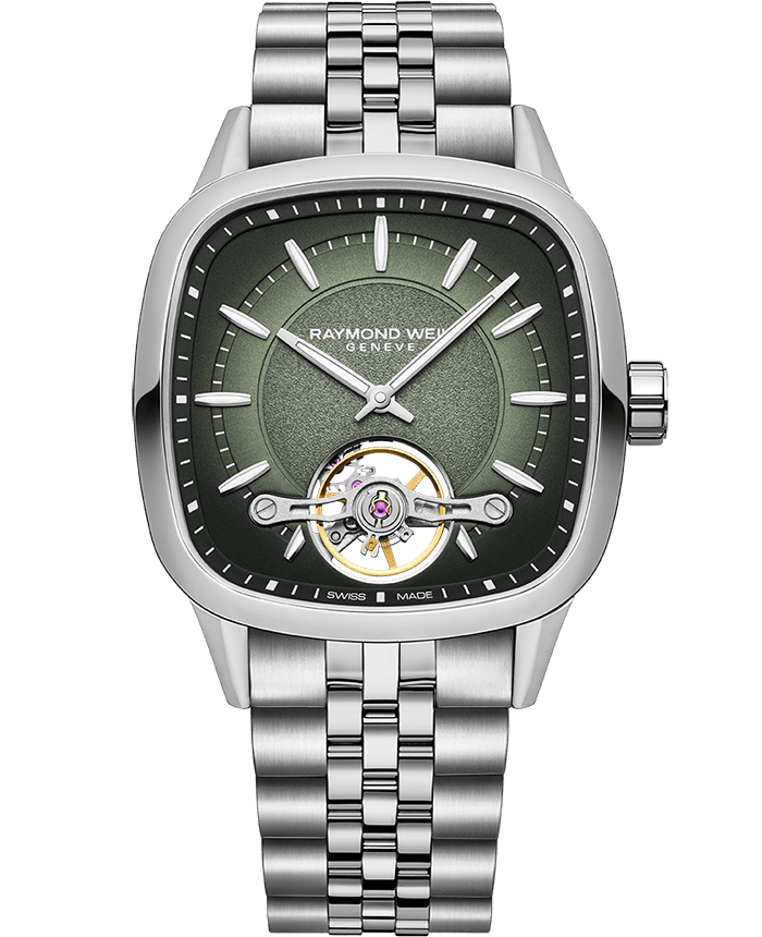 Raymond Weil Freelancer Calibre RW1212 Square Open Heart Green on Bracelet