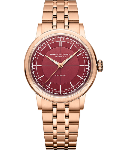Raymond Weil Millesime Automatic Central Seconds Burgundy Dial 35mm RG PVD Bracelet