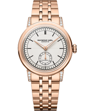 Load image into Gallery viewer, Pre Order Raymond Weil Millesime Automatic Central Seconds Diamonds 35mm Cream Sector Dial, RG PVD Bracelet