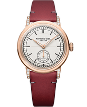 Load image into Gallery viewer, Raymond Weil Millesime Automatic Central Seconds Diamonds 35mm Cream Sector Dial, Red grape Leather Strap