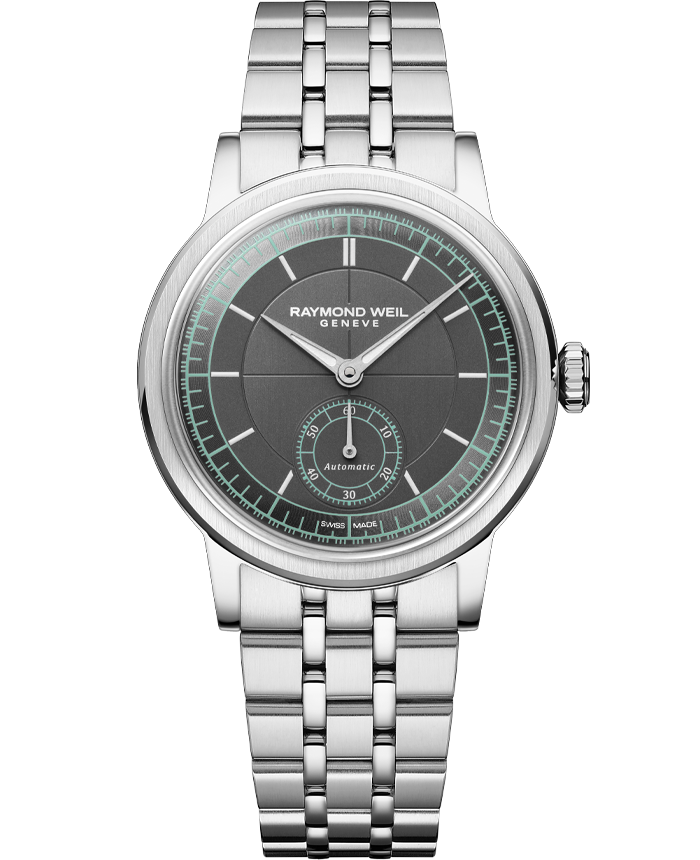 Pre Order Raymond Weil Millesime Automatic Central Seconds 35mm Anthracite Sector Dial on bracelet