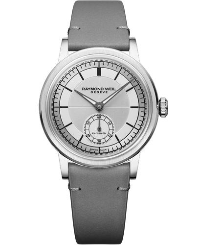 Pre Order Raymond Weil Millesime Automatic Central Seconds 35mm Silver Sector Dial on leather