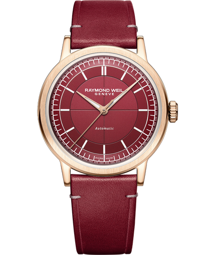 Raymond Weil Millesime Automatic Central Seconds RG PVD 35mm Red Grape Sector Dial on Leather Strap