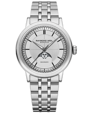 Load image into Gallery viewer, Raymond Weil Millesime Automatic Moon Phase Silver Dial Watch, 39.5 mm on Bracelet