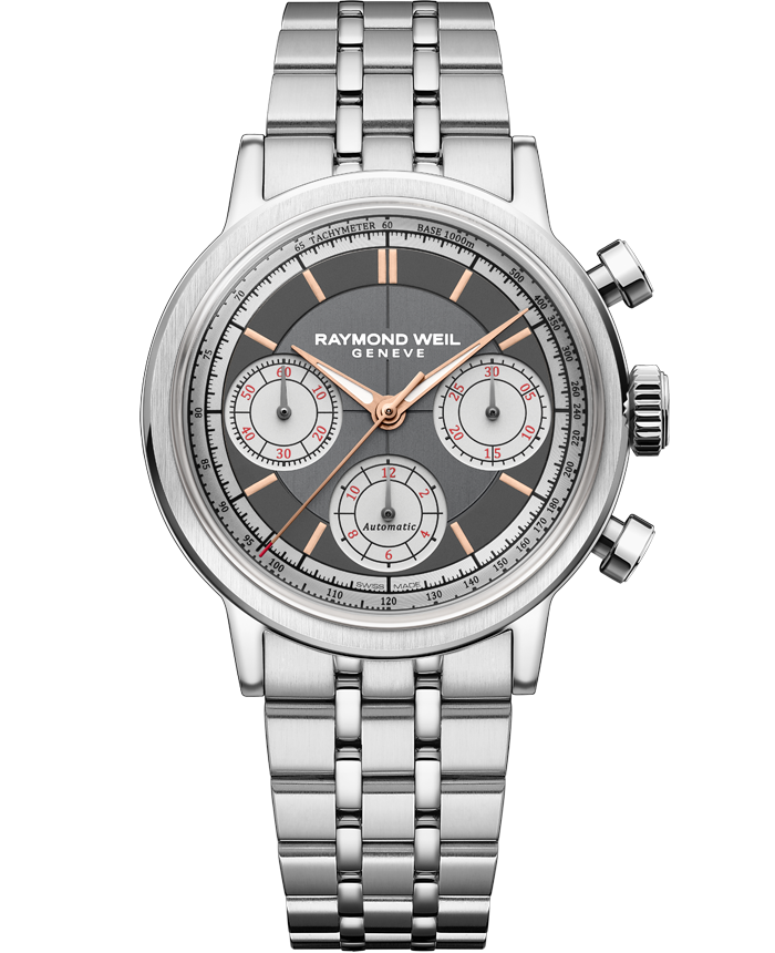 Raymond Weil Millesime Automatic Tri-Compax Chronograph Anthracite Sector Dial 39 mm, Steel Bracelet
