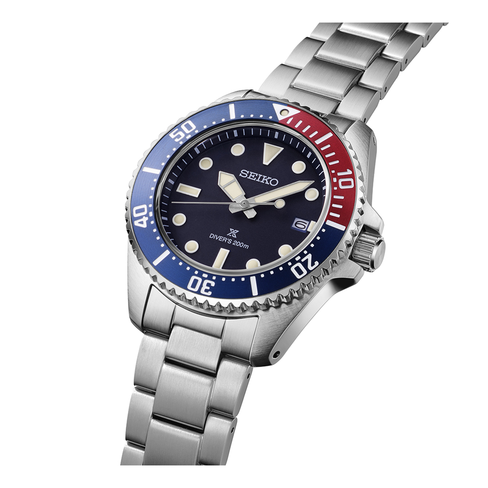 Seiko Prospex Solar Divers Watch SNE595P Blue/ Red Bezel