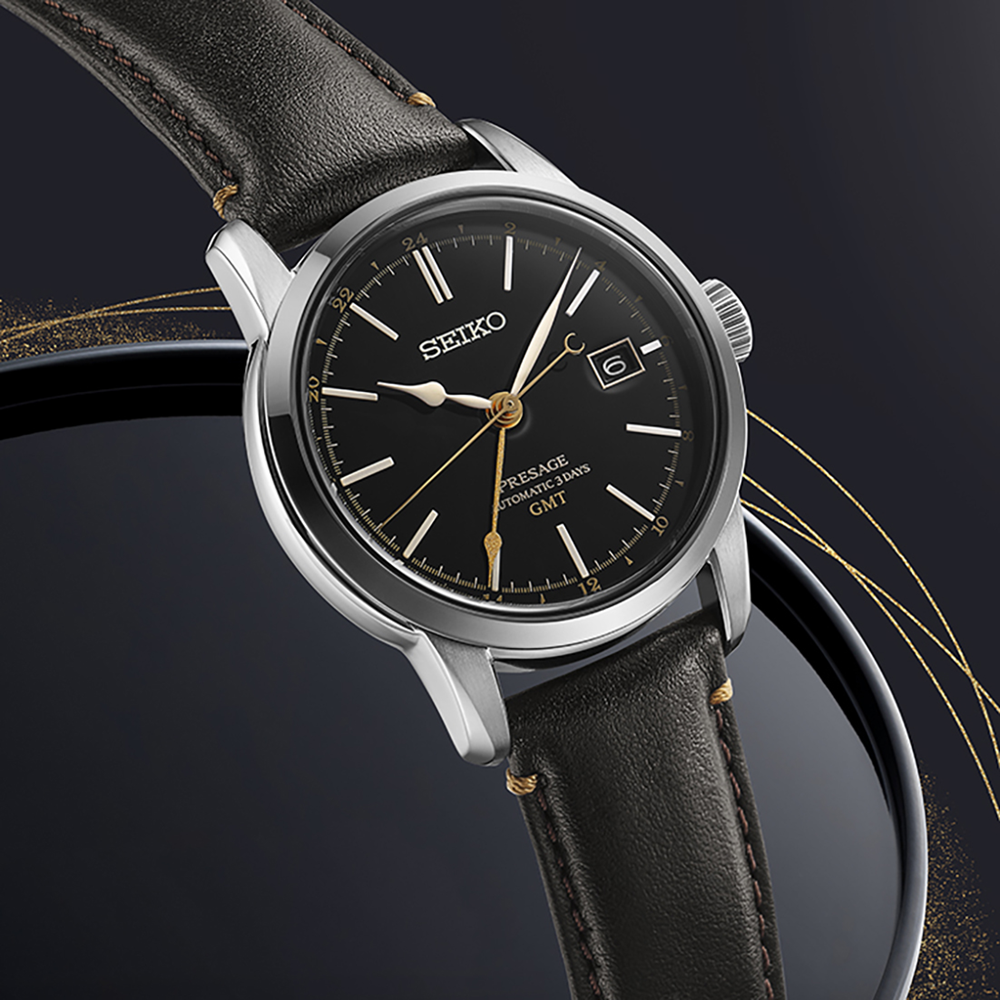 Seiko Presage Craftsmanship Automatic GMT Watch Black on leather - Urushi SPB447J
