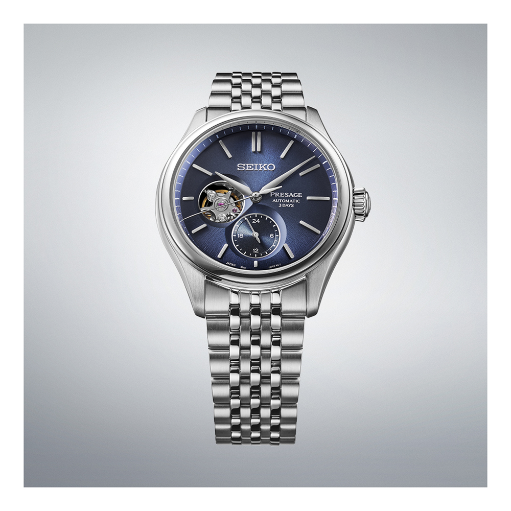 Seiko Presage Classic Series Automatic Mens Watch Open Heart SPB527J Blue Dial