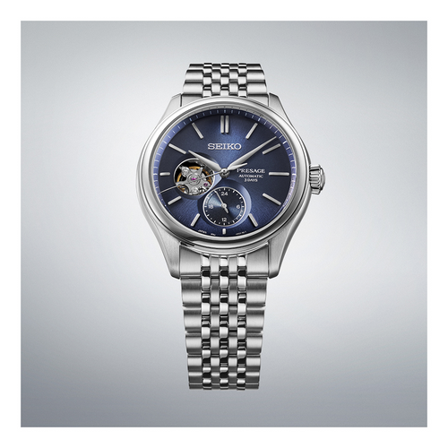 Seiko Presage Classic Series Automatic Mens Watch Open Heart SPB527J Blue Dial