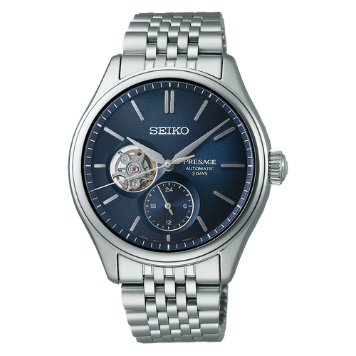 Seiko Presage Classic Series Automatic Mens Watch Open Heart SPB527J Blue Dial
