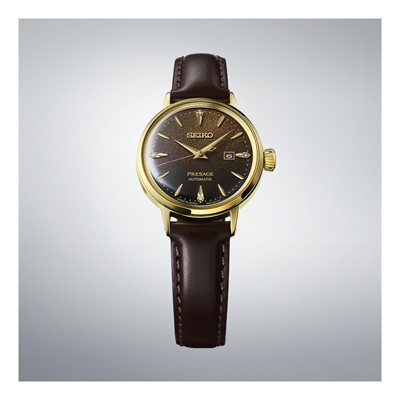 SEIKO Presage Cocktail Time Automatic Watch Gold PVD on Leather Strap SRE020J
