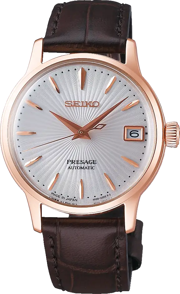 SEIKO Presage Cocktail Time Automatic RG PVD Watch White Dial on Leather Ladies SRP852J