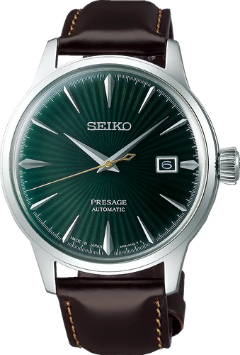 Seiko Presage Cocktail  Time Blue Watch SRPD37J Green on Leather