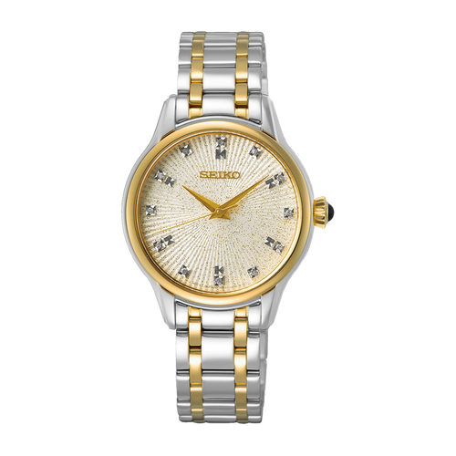 Seiko Discover More Quartz Analogue Watch 2 Tones YG SRZ550P with diamonds