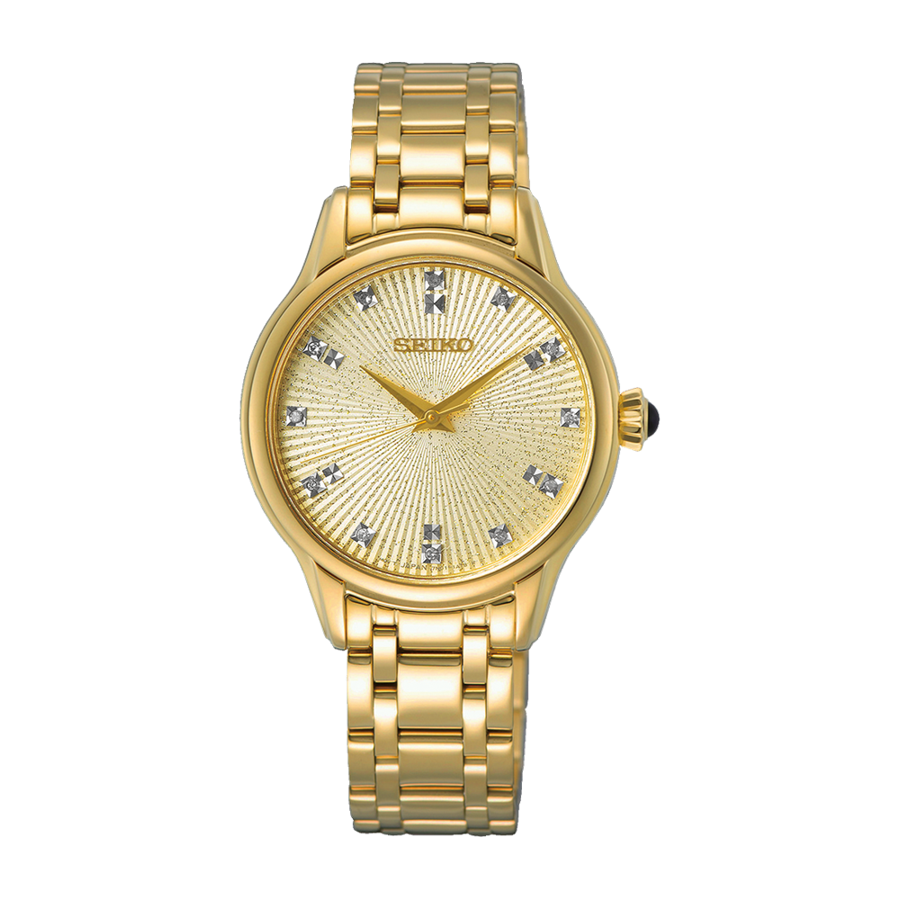 Seiko Discover More Quartz Analogue Watch YG SRZ552P with diamonds