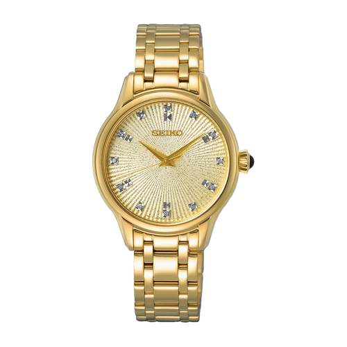 Seiko Discover More Quartz Analogue Watch YG SRZ552P with diamonds