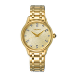 Seiko Discover More Quartz Analogue Watch YG SRZ552P with diamonds