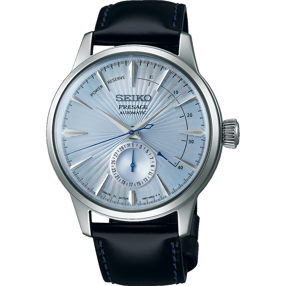 Seiko Presage Cocktail  Time Power Reserve Blue Dial Watch on Leather SSA343J
