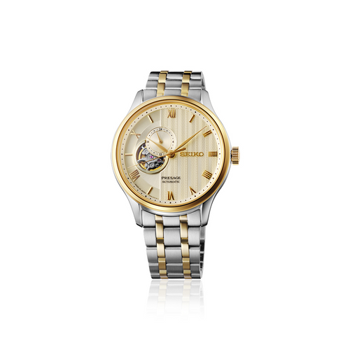 SEIKO Presage Japanese Garden Open Heart Automatic 2 Tones Watch Cream Dial SSA464J
