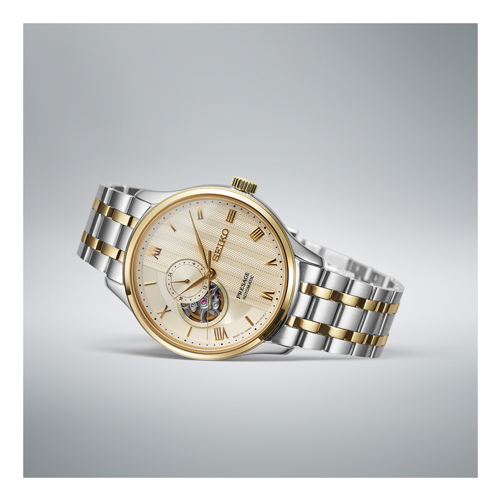 SEIKO Presage Japanese Garden Open Heart Automatic 2 Tones Watch Cream Dial SSA464J
