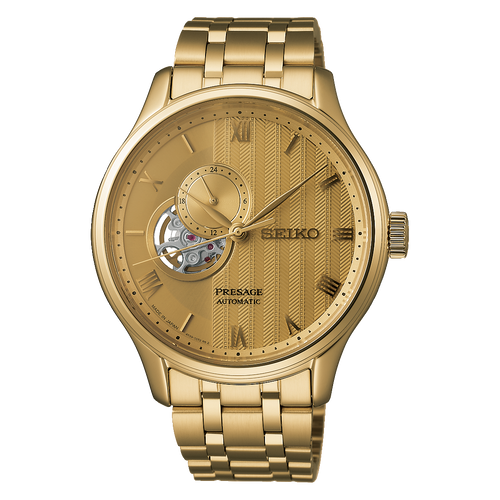 SEIKO Presage Japanese Garden Open Heart Automatic YG PVD Watch Gold Dial SSA468J