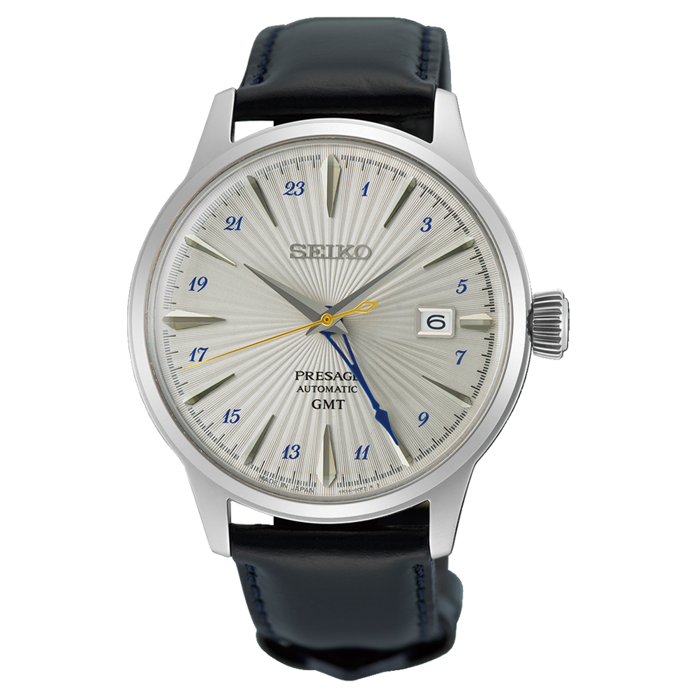 Seiko Presage Cocktail  Grey Time GMT Watch on leather SSK049J