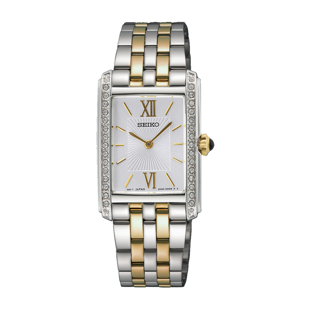 Seiko Discover More Quartz Analogue Watch SWR093 2 Tones YG PVD with Crystals