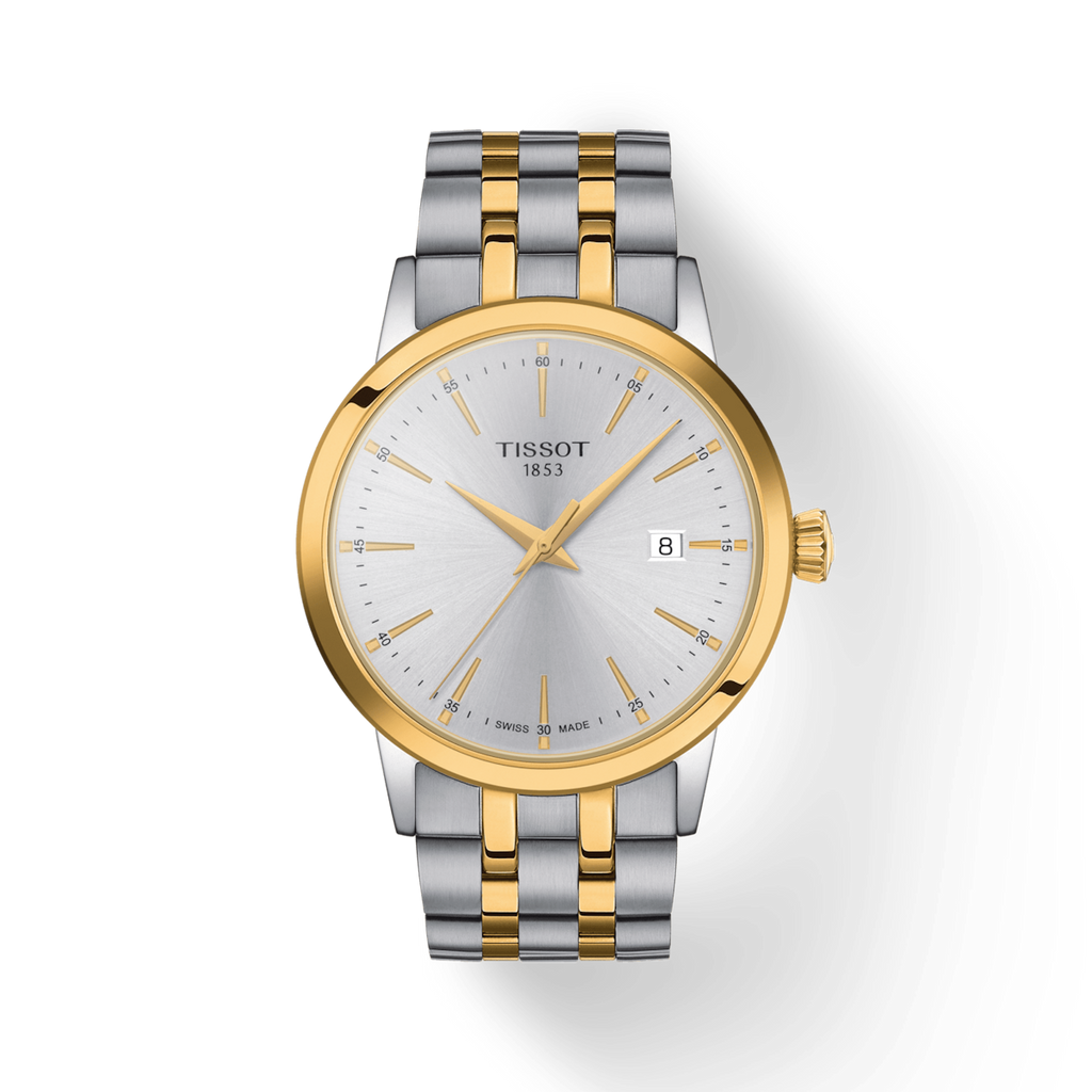 TISSOT CLASSIC DREAM SILVER DIAL QUARTZ WATCH ON 2 TONES BRACELET