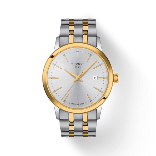 TISSOT CLASSIC DREAM SILVER DIAL QUARTZ WATCH ON 2 TONES BRACELET