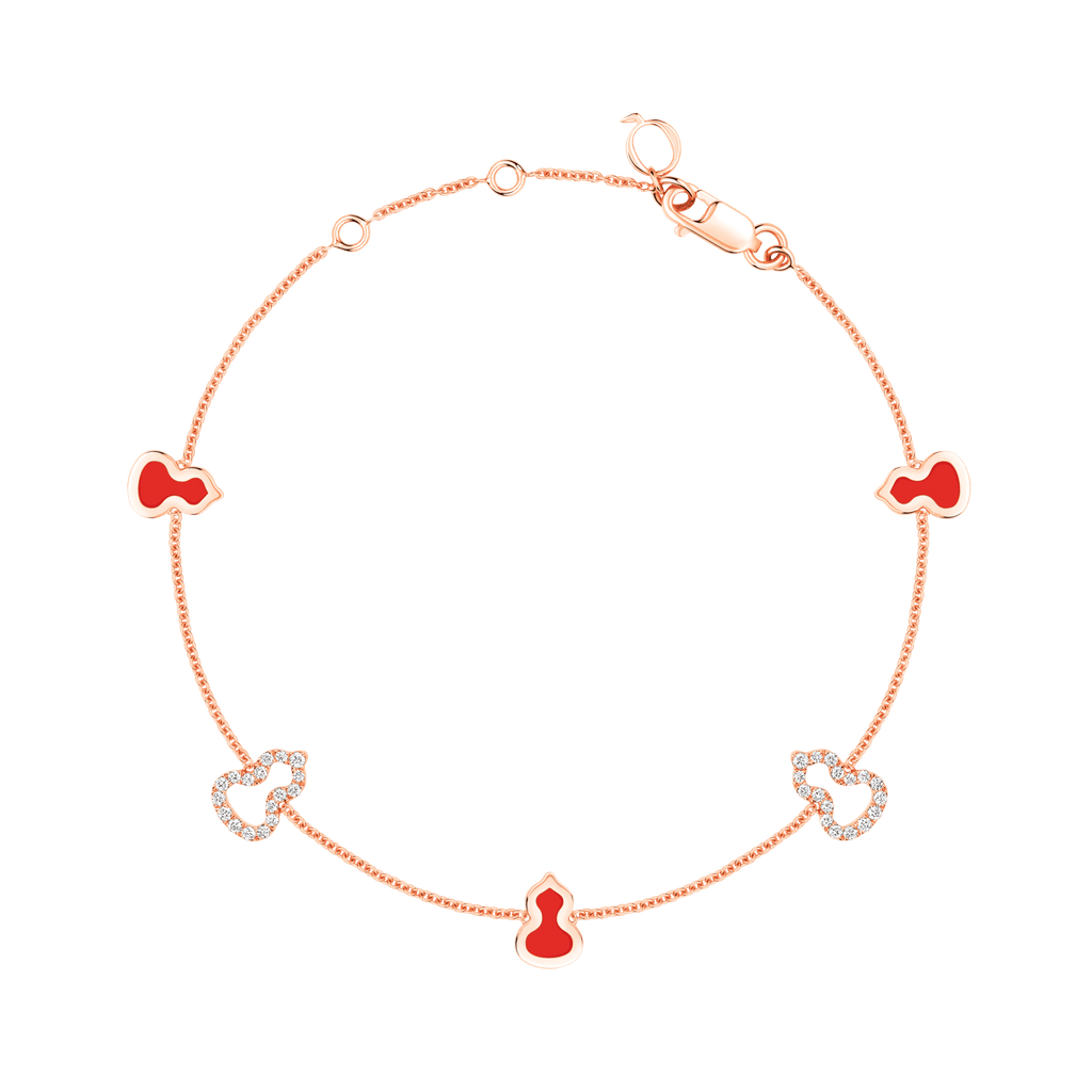 Qeelin Wulu sautoir bracelet in 18K rose gold with diamonds and red enamel