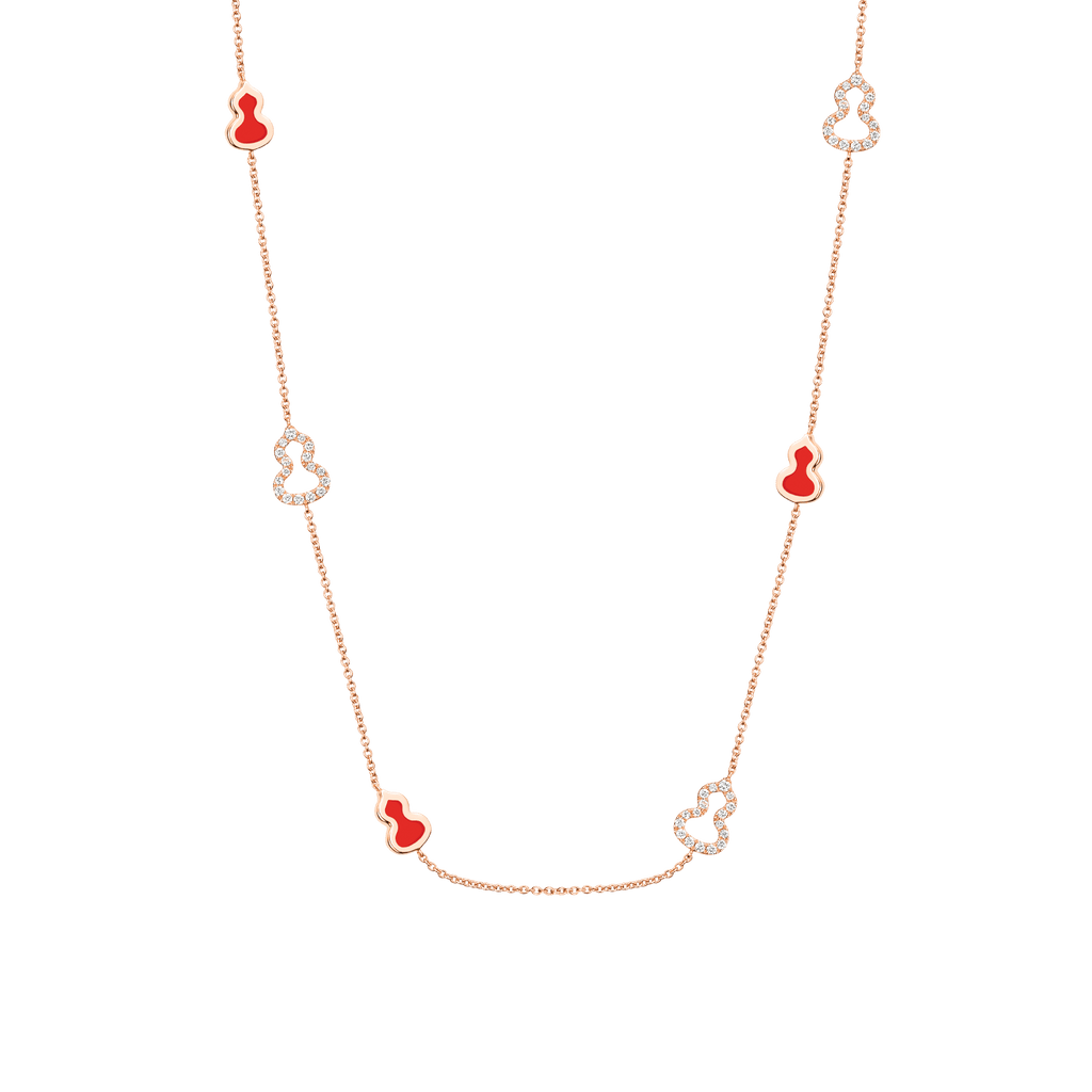 Qeelin Wulu 22 inches sautoir necklace in 18K rose gold with diamonds and red enamel