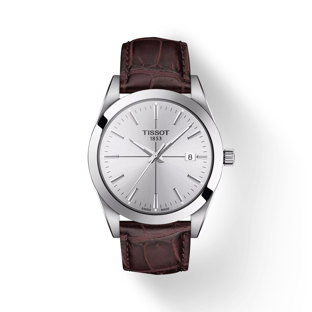 TISSOT GENTLEMAN  SILVDR QUARTZ ON BROWN LEATHER