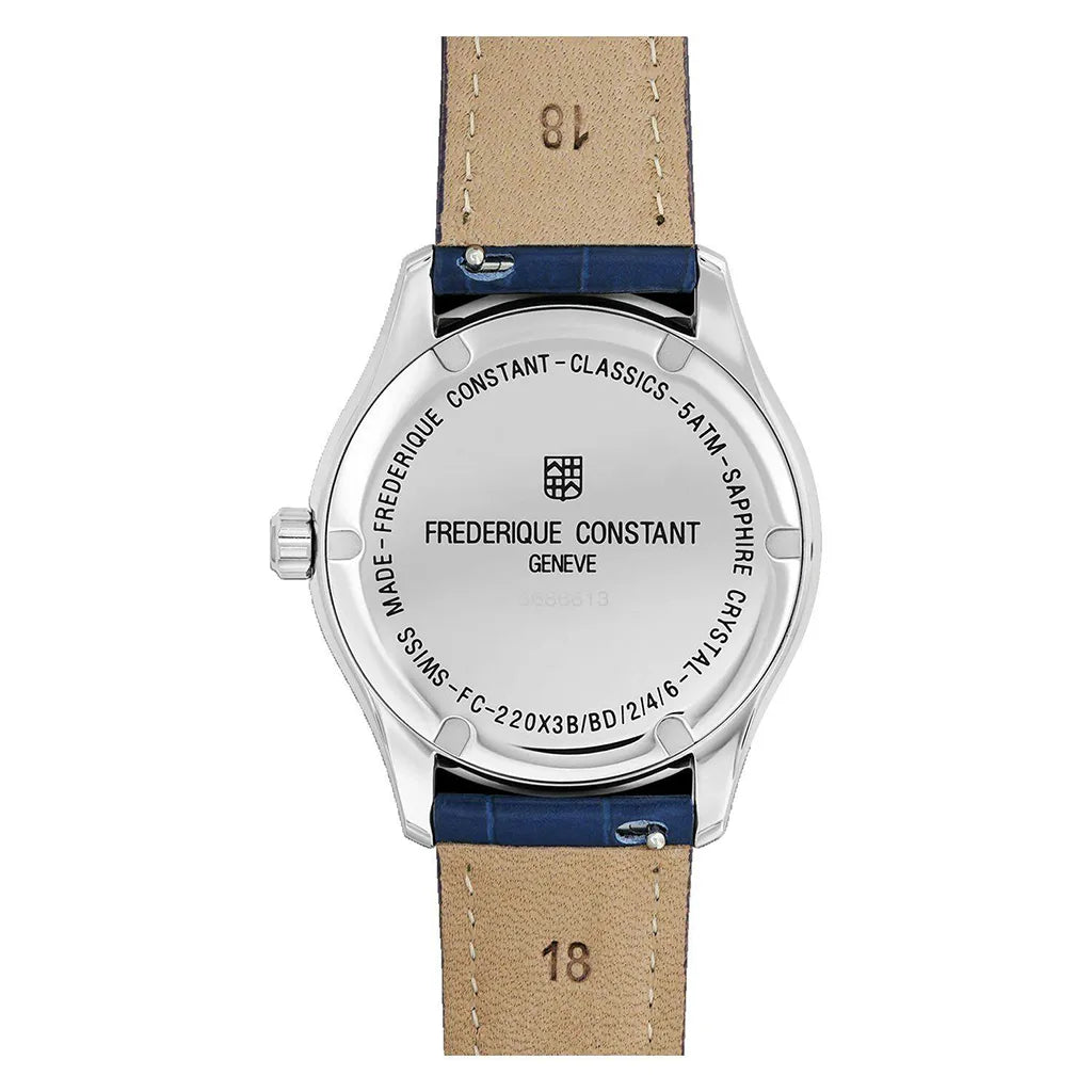 Frederique Constant Classics Quartz on Blue Leather Strap with Diamond Bezel