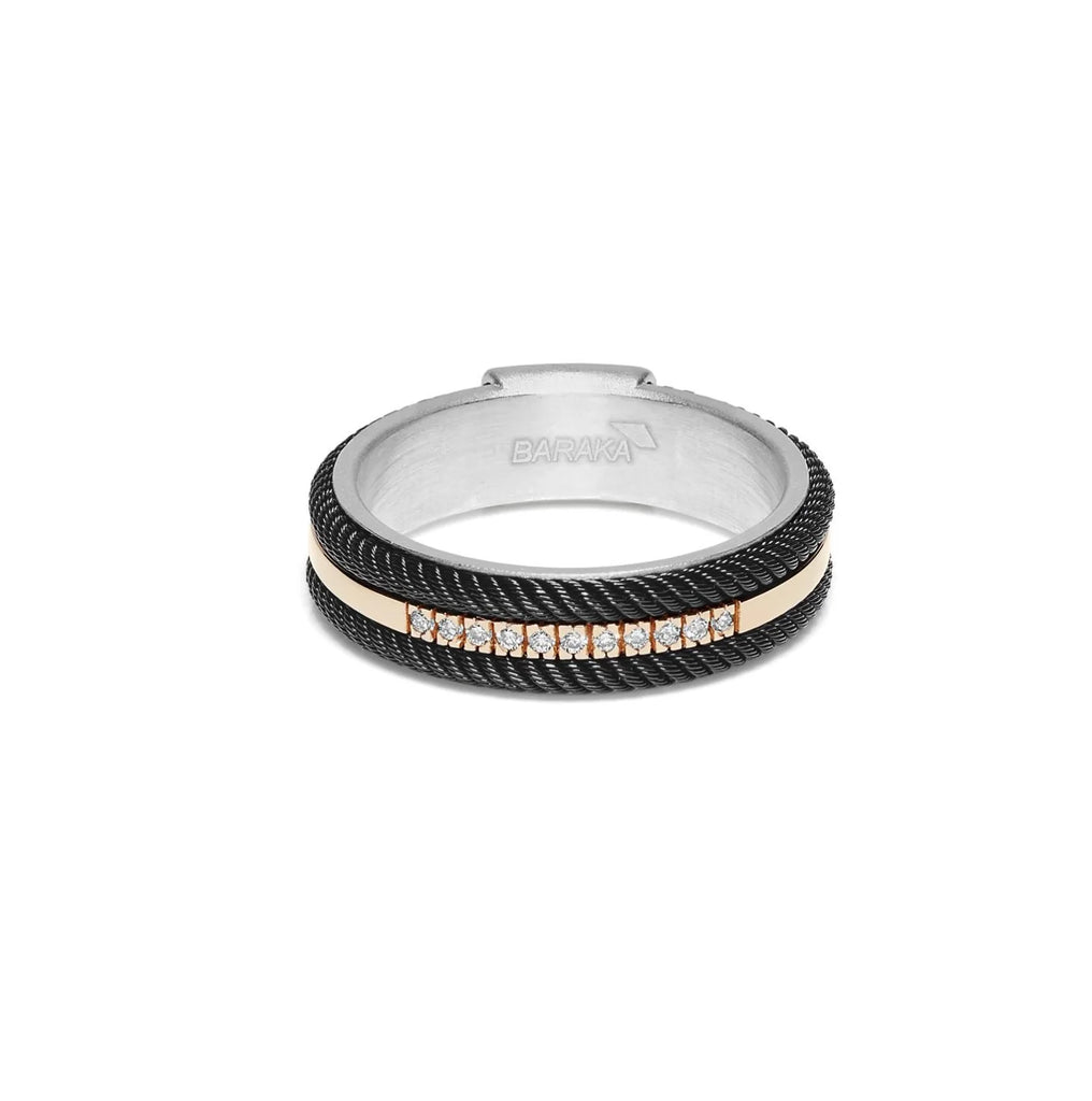 Baraka Ring -PVD Steel & Silver with Diamonds