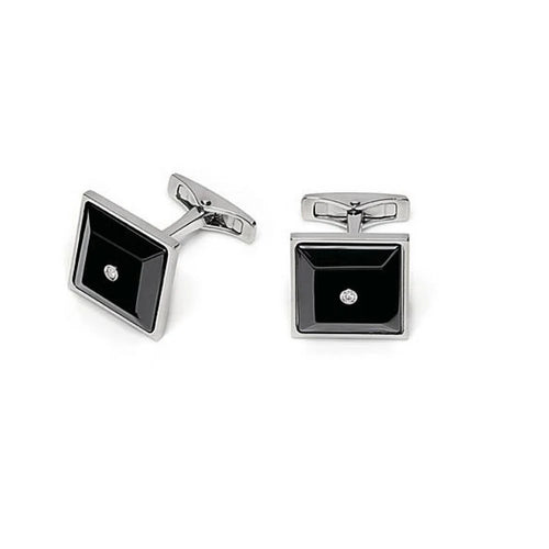 Baraka Cufflinks -Black Ceramic/ Steel/ Diamonds