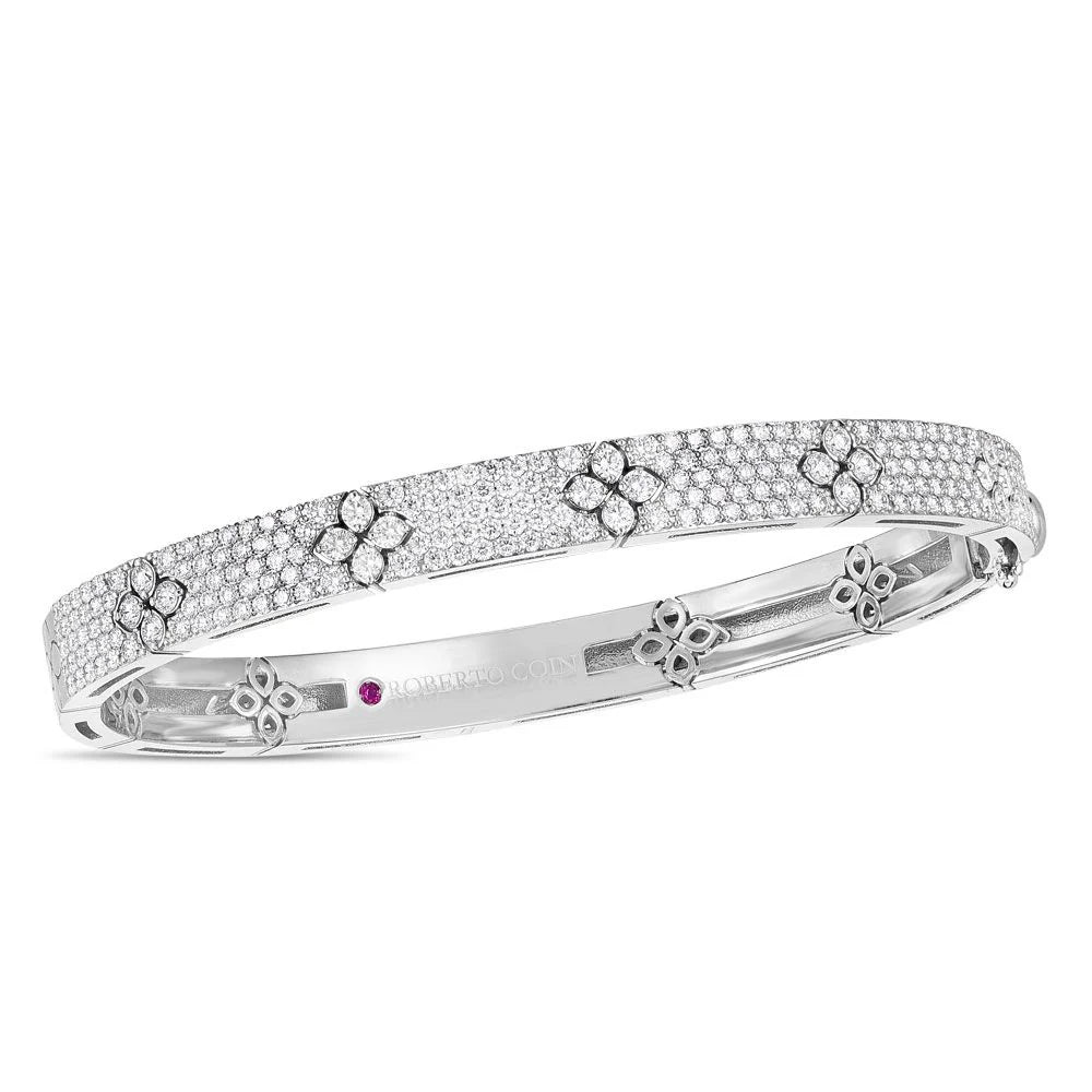 Roberto Coin Love In Verona Diamond Bangle in 18k white gold with pave diamonds