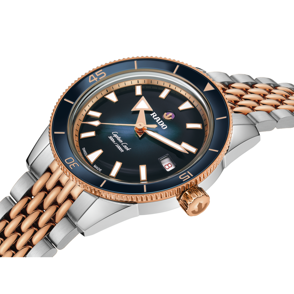 Rado Captain Cook Automatic Blue 39mm on 2 Tone RG Bracelet