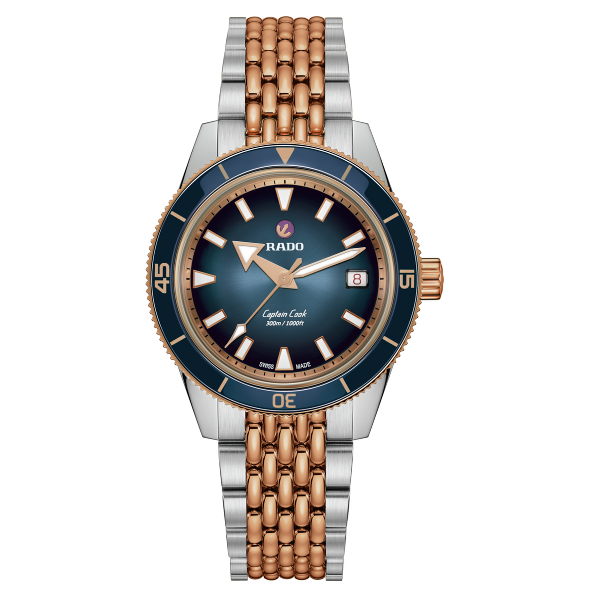 Rado Captain Cook Automatic Blue 39mm on 2 Tone RG Bracelet – Wamada ...