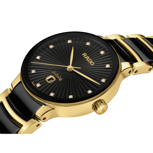 Rado Centrix Diamond Ceramic Gold PVD Quartz 30.5mm -12 diamonds indices