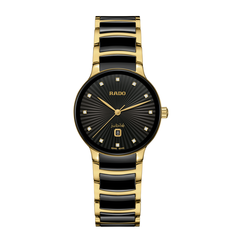 Rado Centrix Diamond Ceramic Gold PVD Quartz 30.5mm -12 diamonds indices