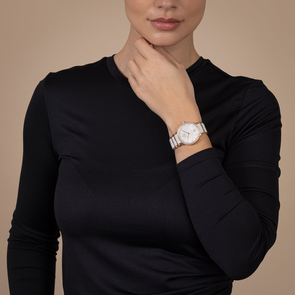 Rado Centrix Diamond Bezel White Ceramic RG PVD Automatic 35mm