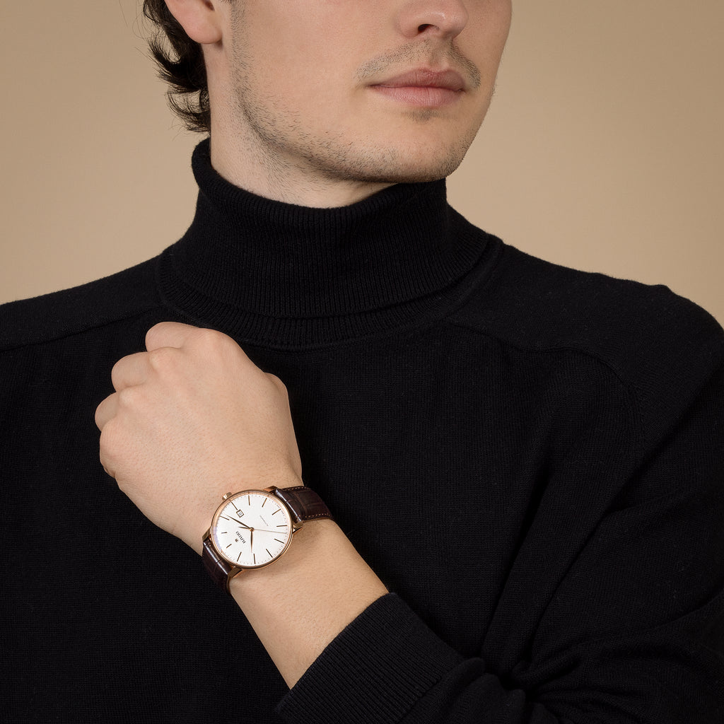 Coupole Automatic White Dial RG PVD on leather strap -41mm