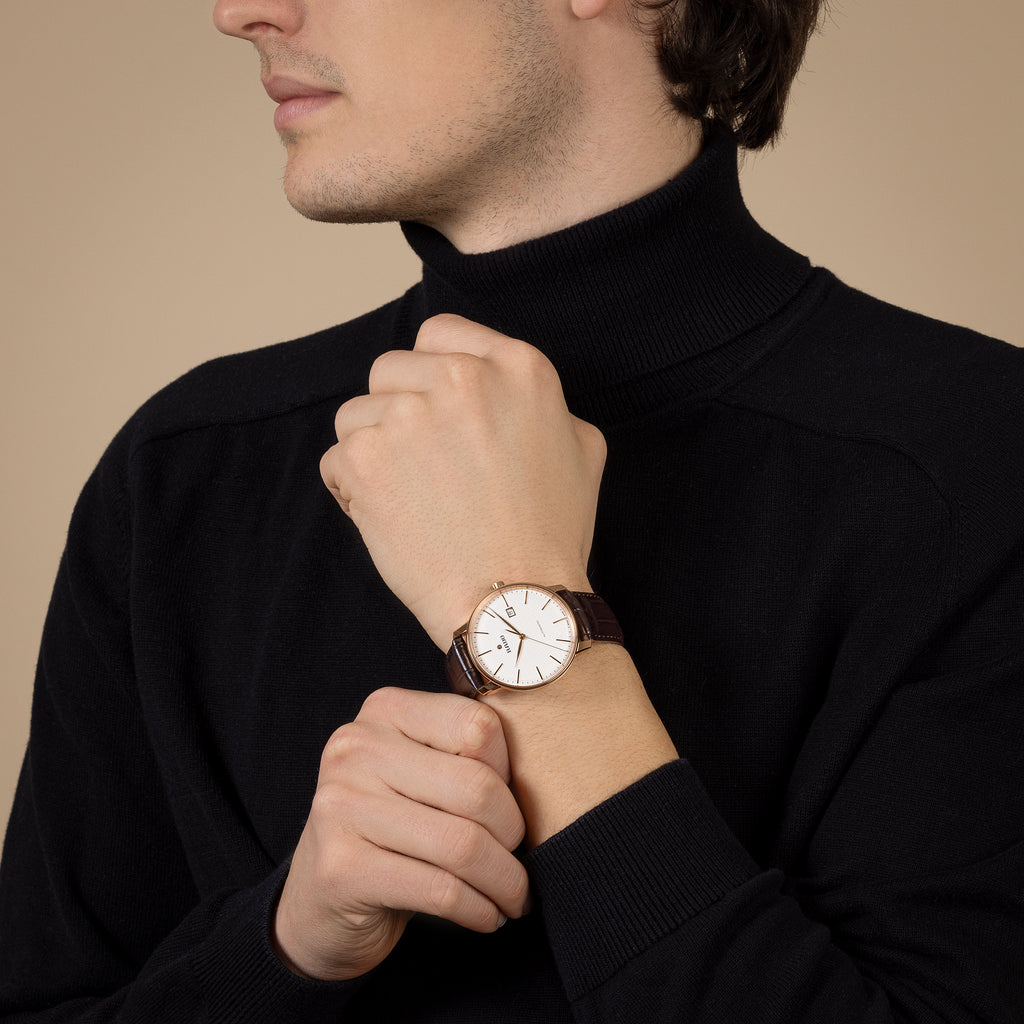 Coupole Automatic White Dial RG PVD on leather strap -41mm