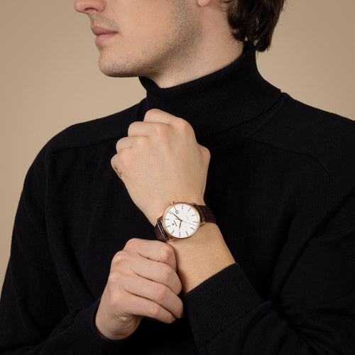 Coupole Automatic White Dial RG PVD on leather strap -41mm