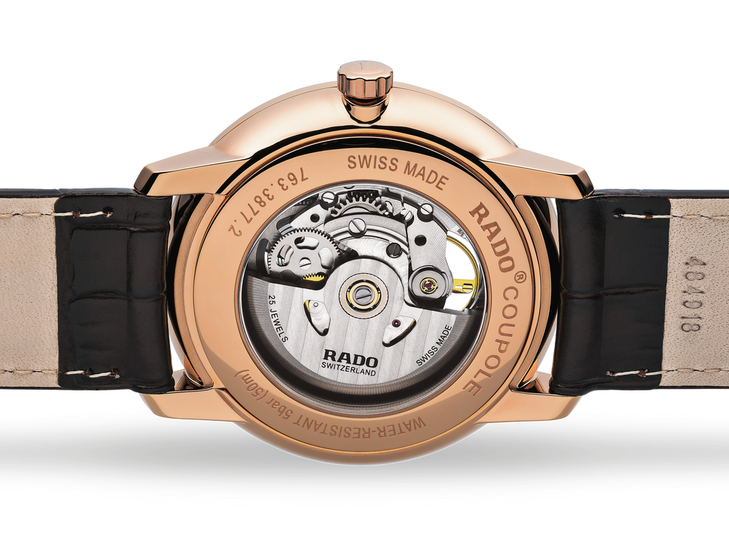 Rado Coupole Open Heart Automatic Blue Dial RG PVD on leather strap -41mm