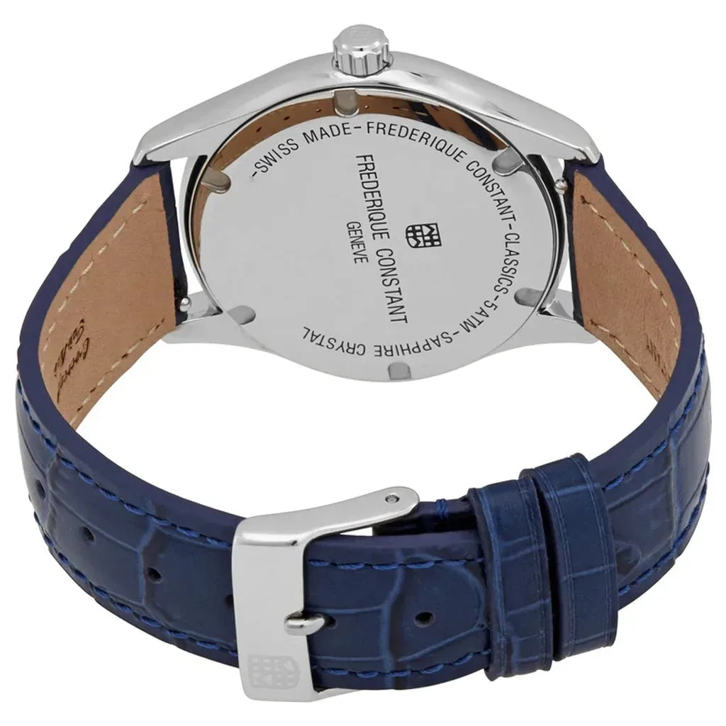 Frederique Constant Classics Quartz on Blue Leather Strap with Diamond Bezel