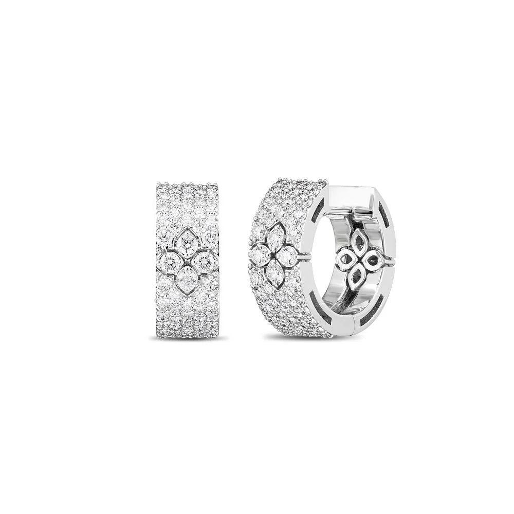 Roberto Coin Love in Verona Earrings in 18k white gold with pave diamonds
