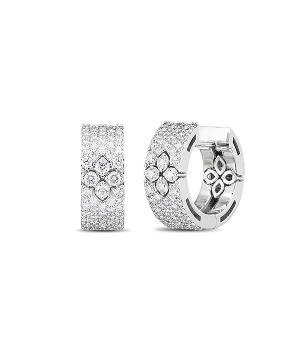 Roberto Coin Love in Verona Earrings in 18k white gold with pave diamonds