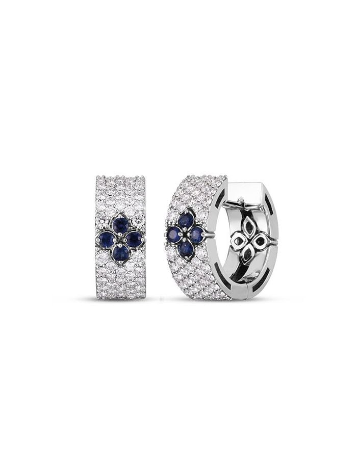 Roberto Coin Love in Verona Earrings in 18k white gold with pave diamonds and sapphire